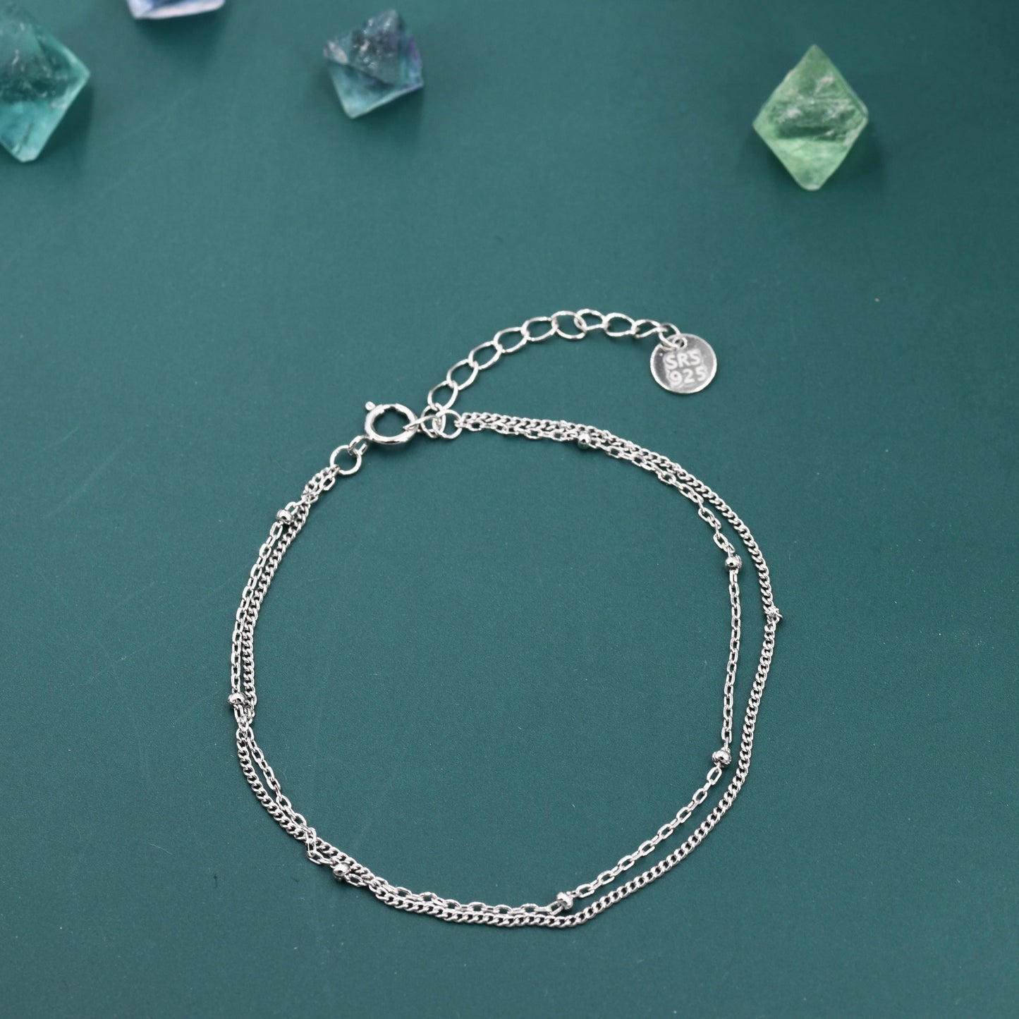 Sterling Silver Double Layer Satellite Chain Bracelet in Sterling Silver, Delicate Layer Bracelet, Minimalist Bracelet
