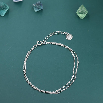 Sterling Silver Double Layer Satellite Chain Bracelet in Sterling Silver, Delicate Layer Bracelet, Minimalist Bracelet