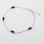 Sapphire Blue CZ Baguette Satellite Bracelet in Sterling Silver, Silver or Gold, Baguette CZ Bracelet, Chain Bracelet, Delicate CZ Bracelet
