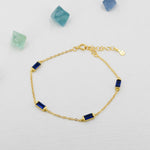 Sapphire Blue CZ Baguette Satellite Bracelet in Sterling Silver, Silver or Gold, Baguette CZ Bracelet, Chain Bracelet, Delicate CZ Bracelet