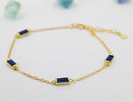 Sapphire Blue CZ Baguette Satellite Bracelet in Sterling Silver, Silver or Gold, Baguette CZ Bracelet, Chain Bracelet, Delicate CZ Bracelet