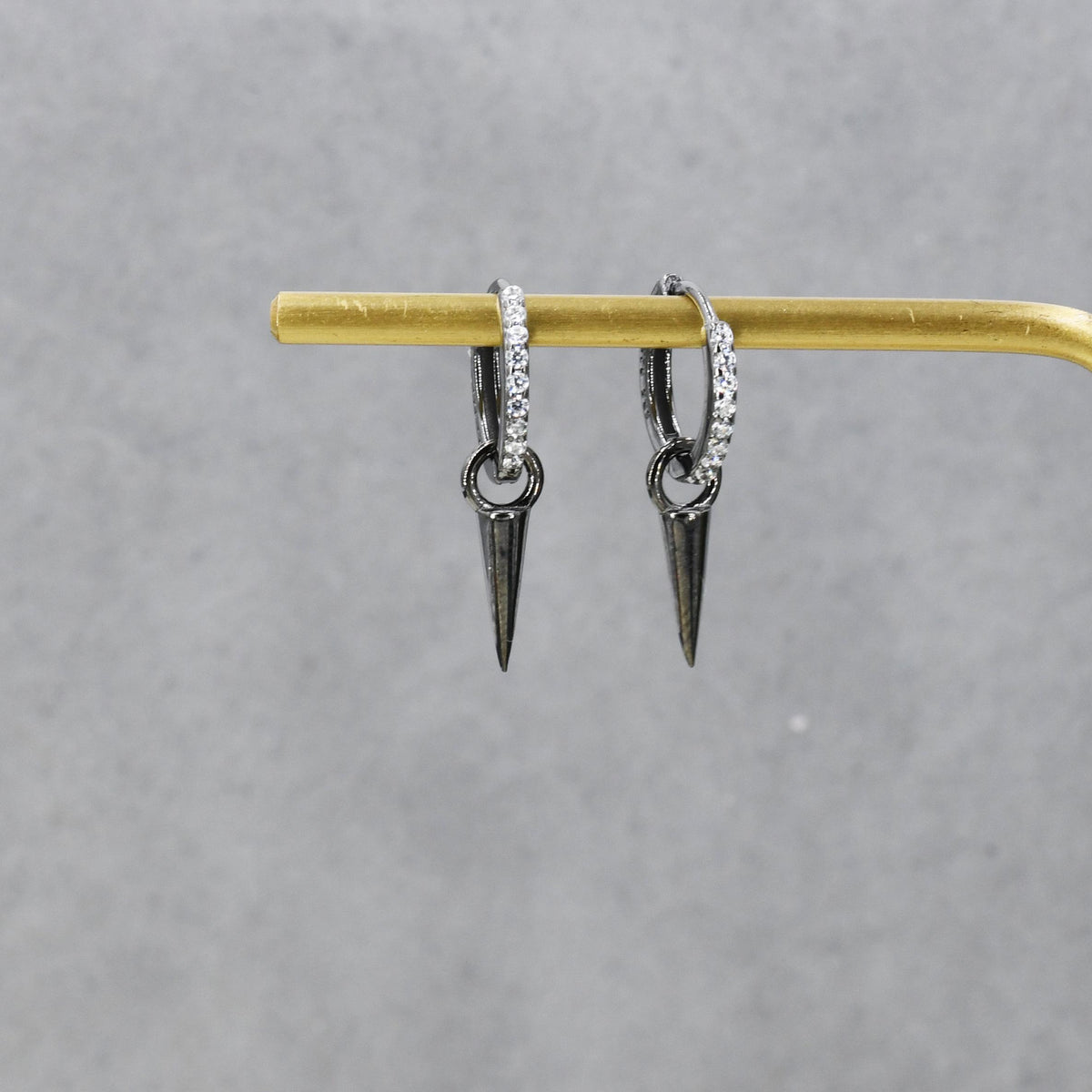 Sterling Silver Delicate Spike Hoop Earrings, Detachable Charm Dangle Hoop Earrings, Silver or Gold or Rose Gold or Black, Interchangeable