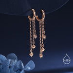 Delicate Starburst Cascade Dangle Huggie Hoop Earrings in Sterling Silver, Triple Star Drop Dangle Earrings in Silver or Gold or Rose Gold