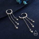 Delicate Starburst Cascade Dangle Huggie Hoop Earrings in Sterling Silver, Triple Star Drop Dangle Earrings in Silver or Gold or Rose Gold