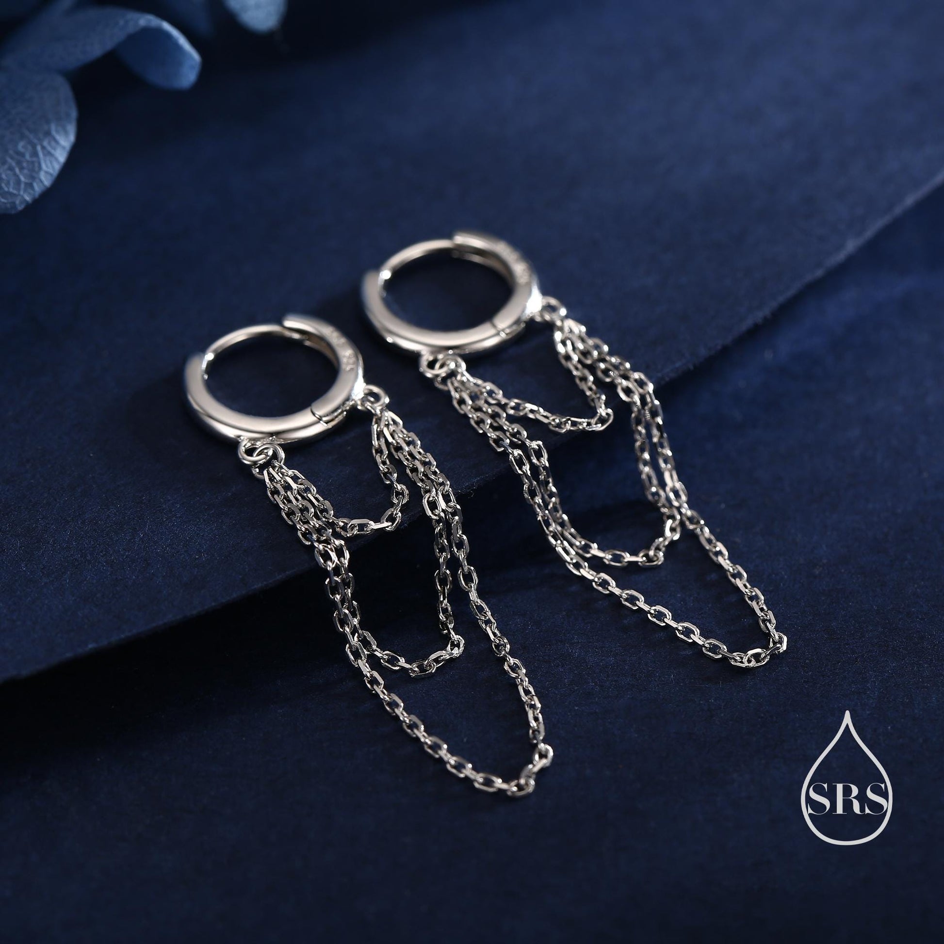 Triple Chained Hoop Earrings in Sterling Silver, Silver or Gold or Rose Gold, Huggie Hoops with Three Chains