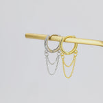 Double Chained Hoop Earrings in Sterling Silver – Silver, Gold or Rose Gold Huggie Hoops with Two Chains