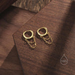 Double Chained Hoop Earrings in Sterling Silver – Silver, Gold or Rose Gold Huggie Hoops with Two Chains