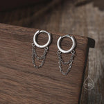 Double Chained Hoop Earrings in Sterling Silver – Silver, Gold or Rose Gold Huggie Hoops with Two Chains