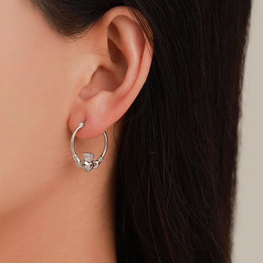 Sterling Silver Claddagh Hoop Earrings Earrings, Silver or Gold or Rose Gold, Dainty Irish Claddagh Hoop Earrings