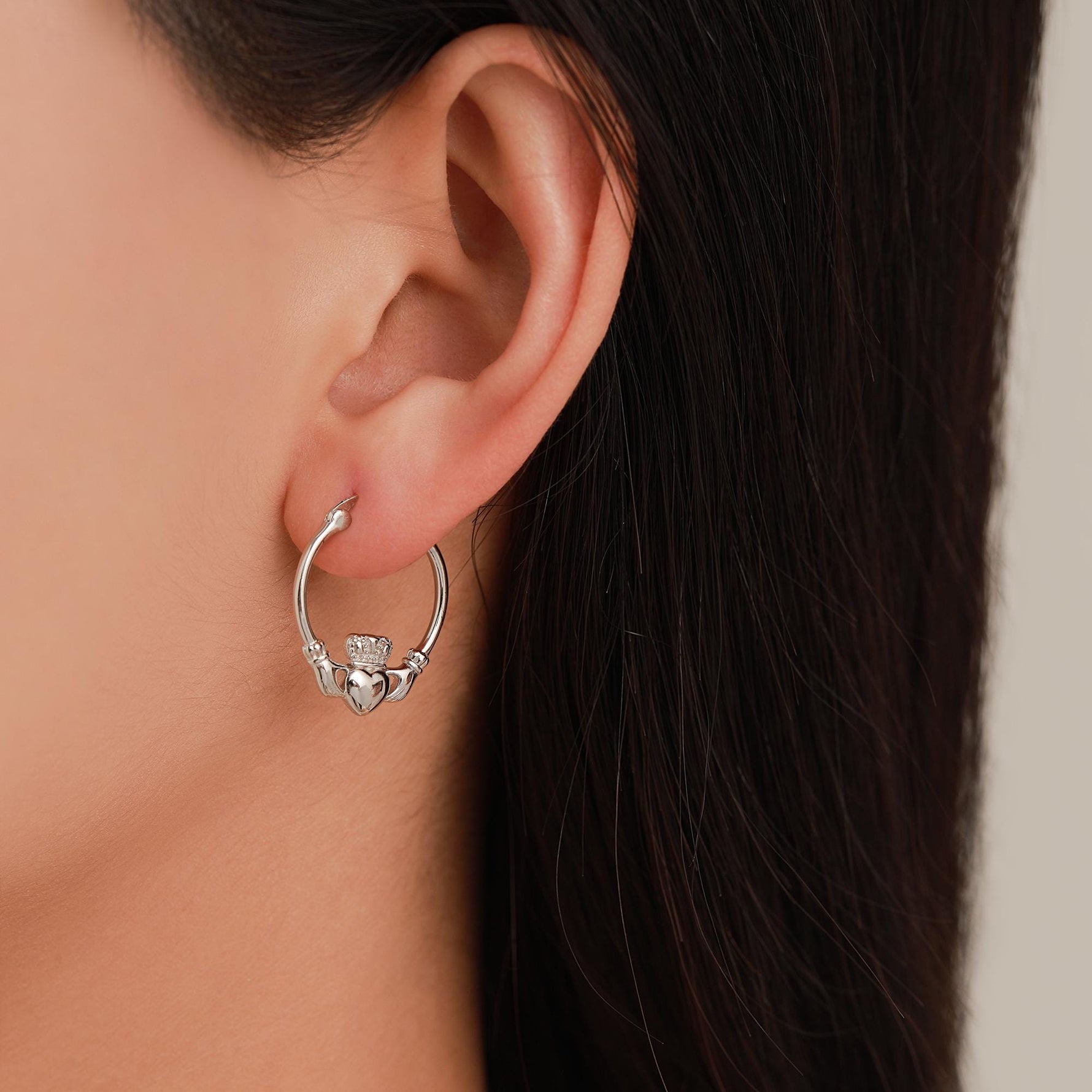 Sterling Silver Claddagh Hoop Earrings Earrings, Silver or Gold or Rose Gold, Dainty Irish Claddagh Hoop Earrings