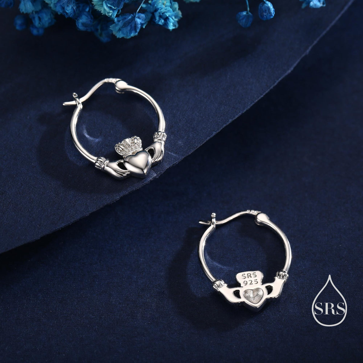 Sterling Silver Claddagh Hoop Earrings Earrings, Silver or Gold or Rose Gold, Dainty Irish Claddagh Hoop Earrings
