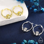 Sterling Silver Claddagh Hoop Earrings Earrings, Silver or Gold or Rose Gold, Dainty Irish Claddagh Hoop Earrings