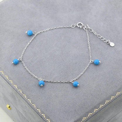 Blue Turquoise Bracelet in Sterling Silver, Blue Turquoise Beaded Bracelet, Colour Enhanced Natural Turquoise Bracelet