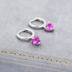Ruby Pink Heart CZ Huggie Hoop in Sterling Silver, 8mm Inner Diameter, Stacking Earrings, July Birthstone