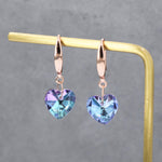 Alexandrite CZ Heart Drop Dangle Earrings in Sterling Silver, Silver or Rose Gold, Blue Crystal Heart Earrings