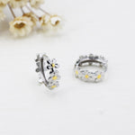 Daisy Chain Huggie Hoop in Sterling Silver, Partial Gold, Flower hoop Earrings, Forget Me Not Floral Earrings, 10mm Inner Diameter