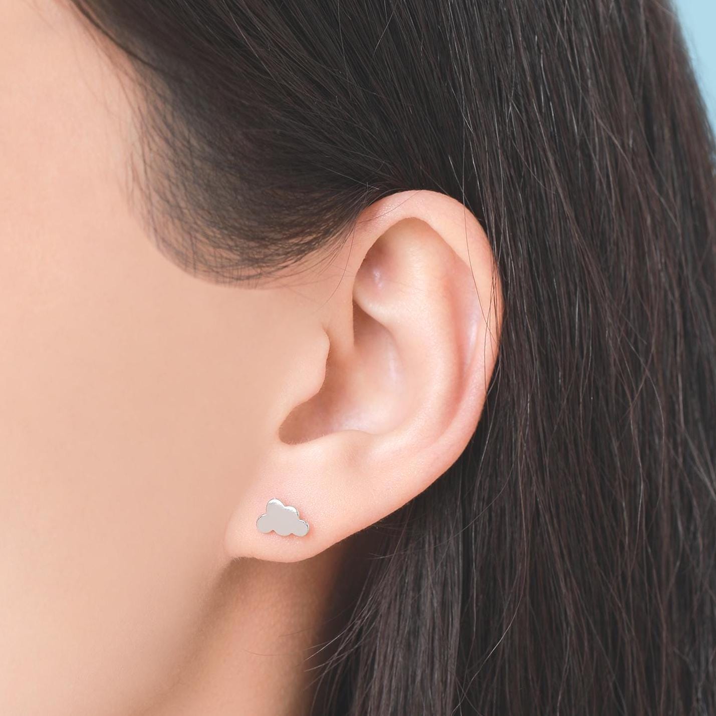 Sterling Silver Mismatched Plane and Cloud Stud Earrings, Silver or Gold, Asymmetric Cloud and Airplane Earrings