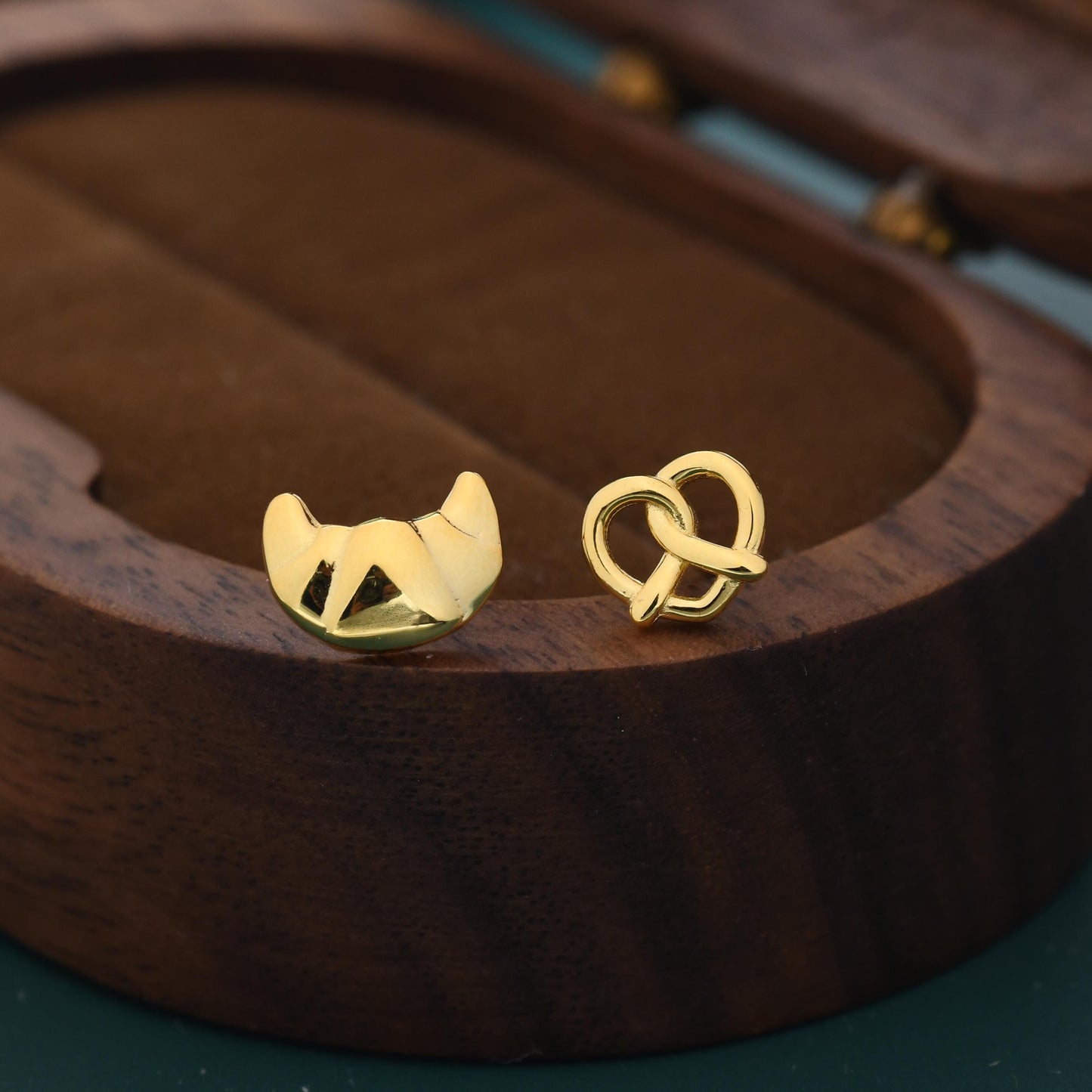 Mismatched Croissant and Pretzel Heart Knot Earrings in Sterling Silver, Silver, Gold or Rose Gold, Knot Earrings, Asymmetric Earrings