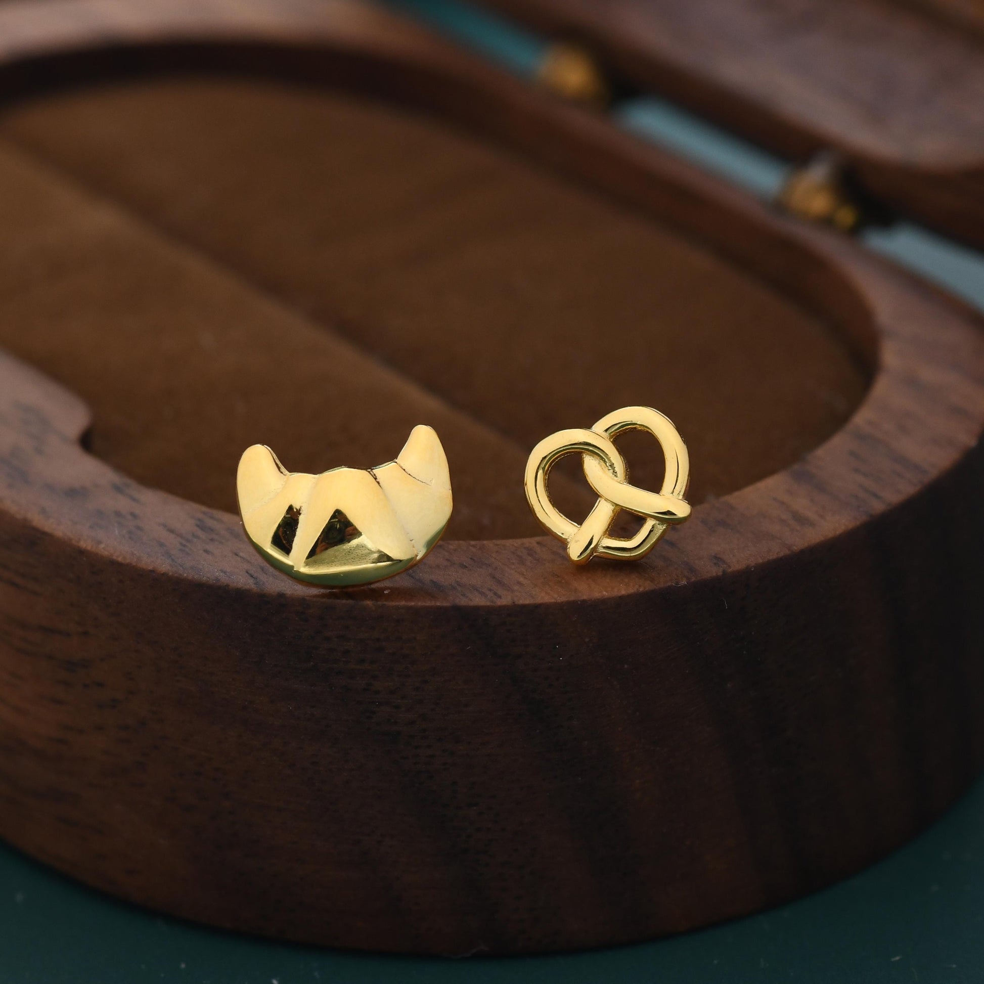 Mismatched Croissant and Pretzel Heart Knot Earrings in Sterling Silver, Silver, Gold or Rose Gold, Knot Earrings, Asymmetric Earrings