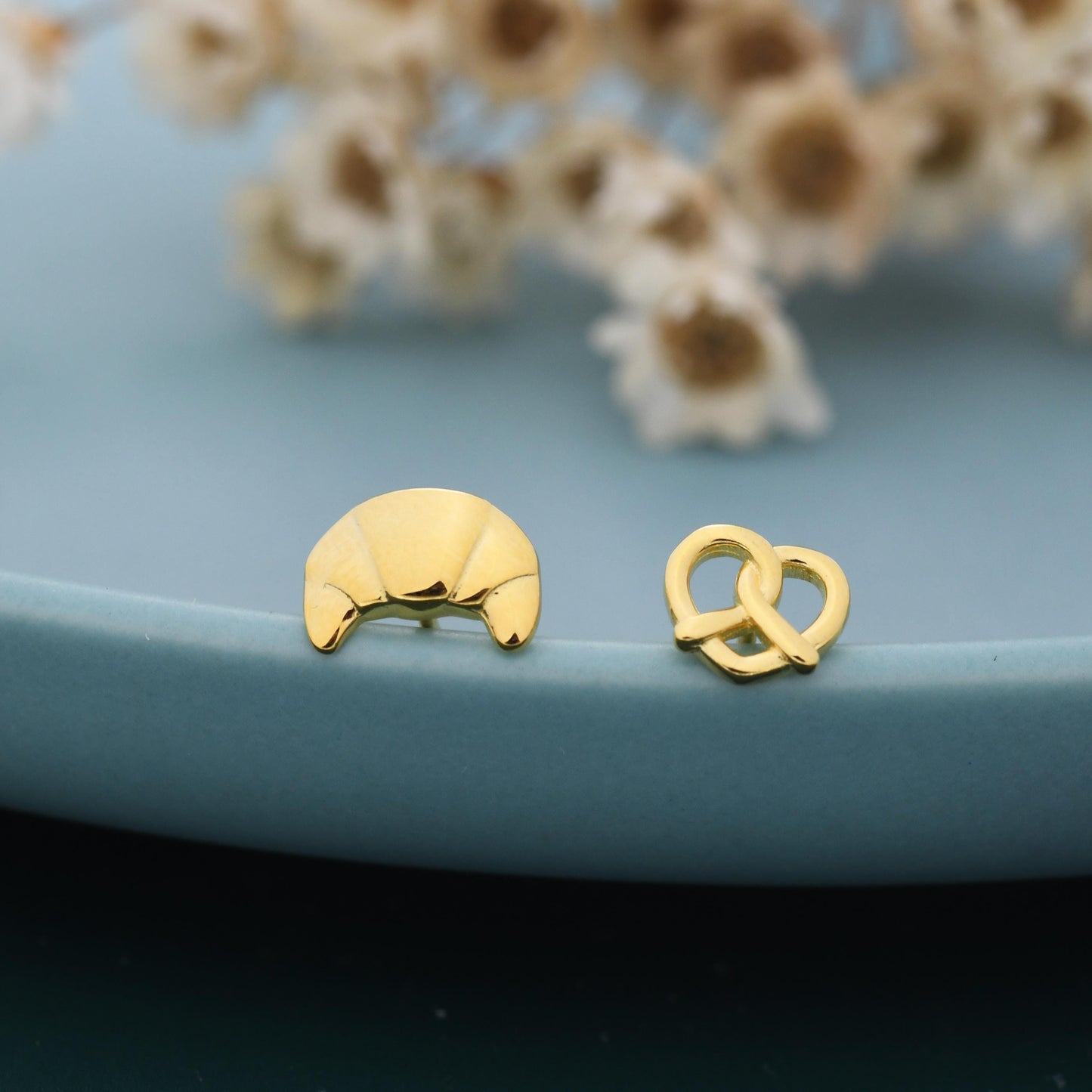 Mismatched Croissant and Pretzel Heart Knot Earrings in Sterling Silver, Silver, Gold or Rose Gold, Knot Earrings, Asymmetric Earrings