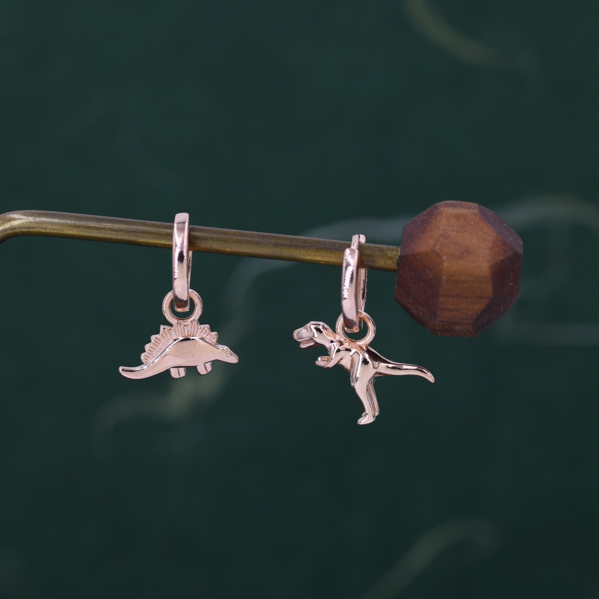 Sterling Silver Mismatched Dinosaur Dangle Hoop Earrings, Silver, Gold or Rose Gold,Asymmetric Stegosaurus and T Rex Huggie Hoops,