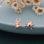 Tiny Mismatched Stag Beetle Stud Earrings in Sterling Silver, Silver or Gold or Rose Gold, Asymmetric Beetle Earrings, Bugs Earrings,
