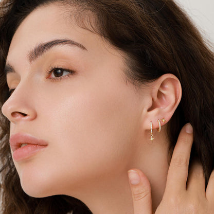 Tiny CZ Starburst Huggie Hoop Earrings in Sterling Silver, Silver or Gold, North Star Earrings, Sunburst Earrings, Celestial