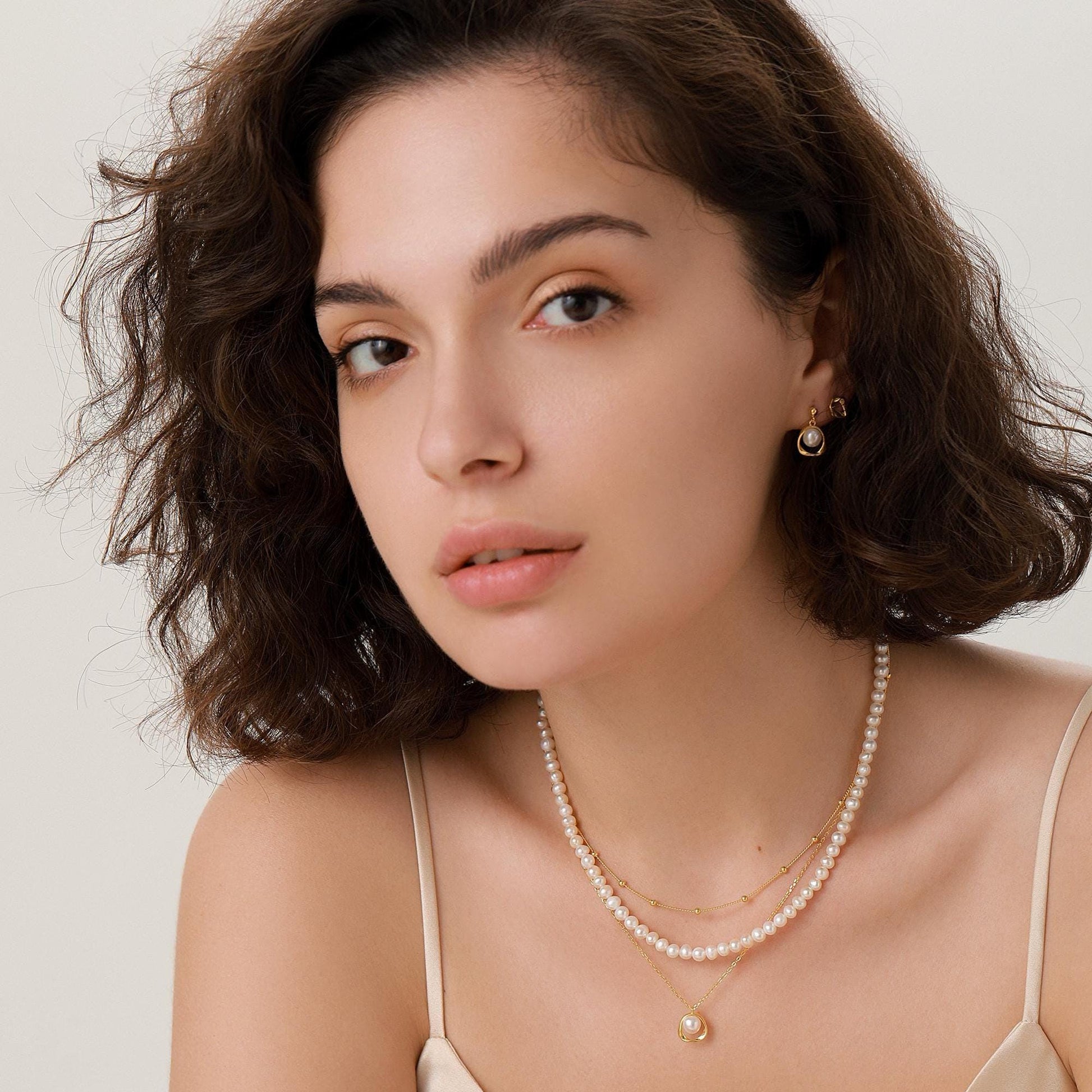 Genuine Freshwater Pearl and Mobius Circle Dangle Drop Earrings in Sterling Silver, Delicate Keshi Pearl Halo Earrings, Genuine Pearls