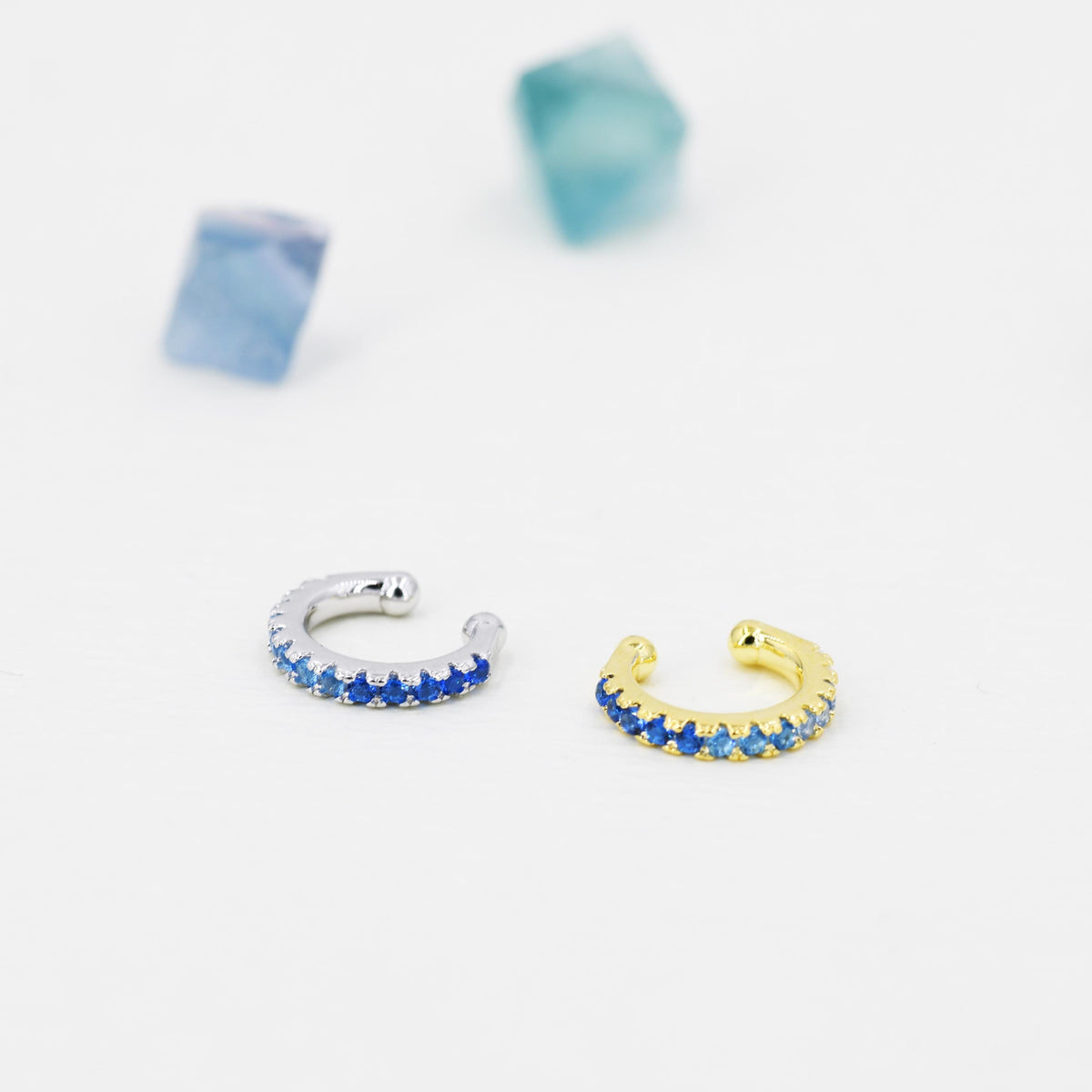 Sapphire Blue Ombre CZ Ear Cuff in Sterling Silver, Silver or Gold, Simple Piercing Free Earrings, Minimalist Ear Cuff, Blue CZ Ear Cuff