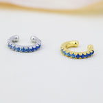 Sapphire Blue Ombre CZ Ear Cuff in Sterling Silver, Silver or Gold, Simple Piercing Free Earrings, Minimalist Ear Cuff, Blue CZ Ear Cuff