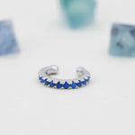 Sapphire Blue CZ Ear Cuff in Sterling Silver, Silver or Gold, Simple Piercing Free Earrings, Minimalist Ear Cuff, Blue CZ Ear Cuff