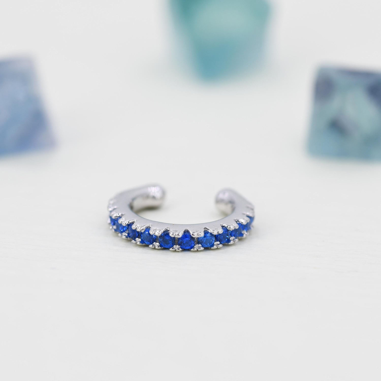 Sapphire Blue CZ Ear Cuff in Sterling Silver, Silver or Gold, Simple Piercing Free Earrings, Minimalist Ear Cuff, Blue CZ Ear Cuff