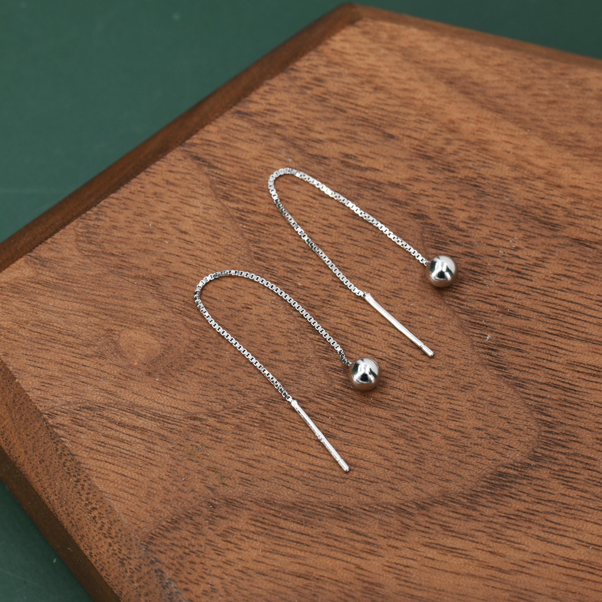 Sterling Silver 6cm Minimalist Ball Ear Threader, Silver or Gold or Rose Gold, Minimal Box Chain Threader earrings