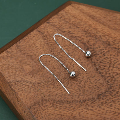 Sterling Silver 6cm Minimalist Ball Ear Threader, Silver or Gold or Rose Gold, Minimal Box Chain Threader earrings