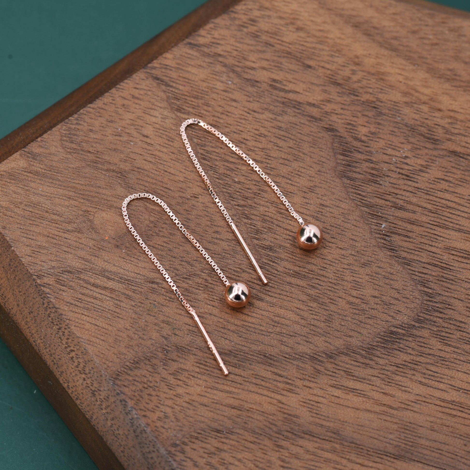 Sterling Silver 6cm Minimalist Ball Ear Threader, Silver or Gold or Rose Gold, Minimal Box Chain Threader earrings