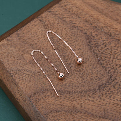 Sterling Silver 6cm Minimalist Ball Ear Threader, Silver or Gold or Rose Gold, Minimal Box Chain Threader earrings