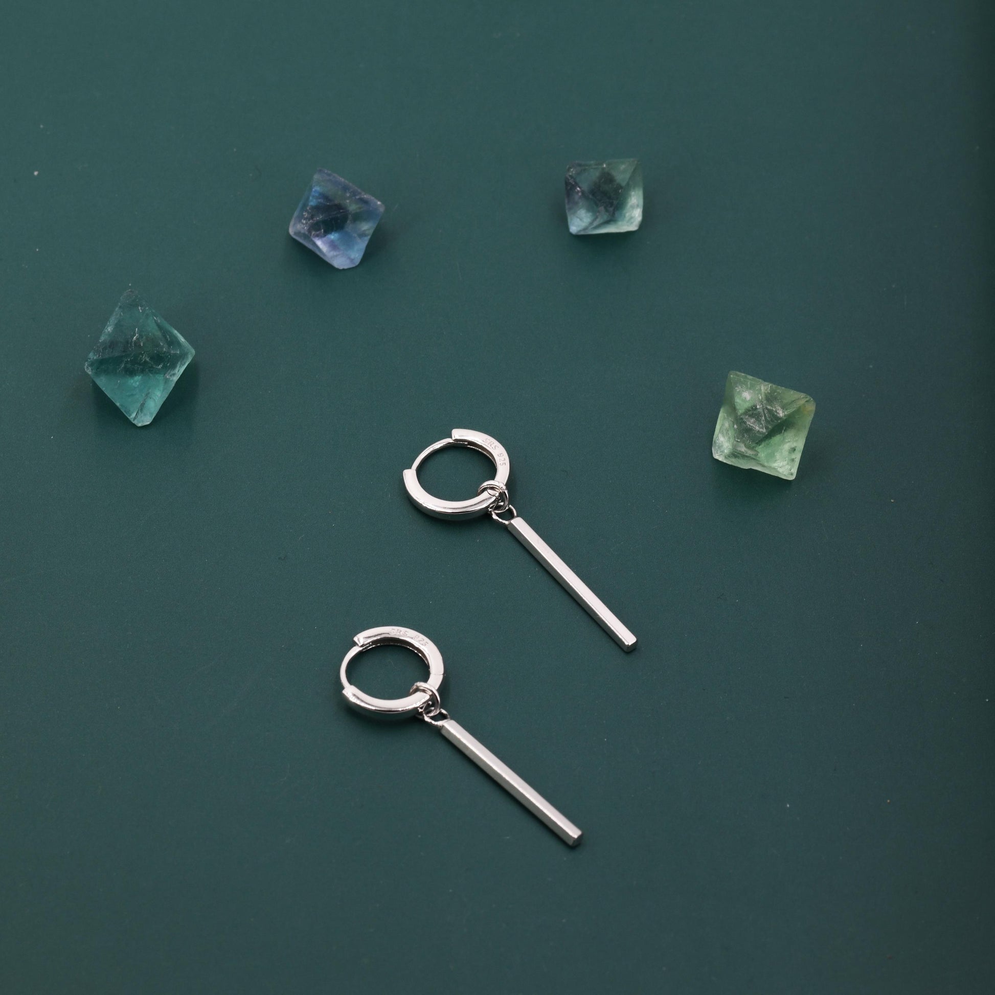 Sterling Silver Long Bars Huggie Hoop Earrings, 8mm Hoops with Detachable Bars, Bar Earrings, Bar Dangle Hoops, Bar Earrings