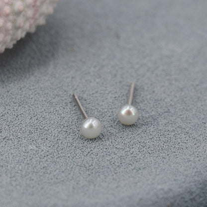 Extra Tiny Genuine Pearl Stud Earrings in Sterling Silver, 3mm Small Pearl Stud, Silver Pearl Earrings,