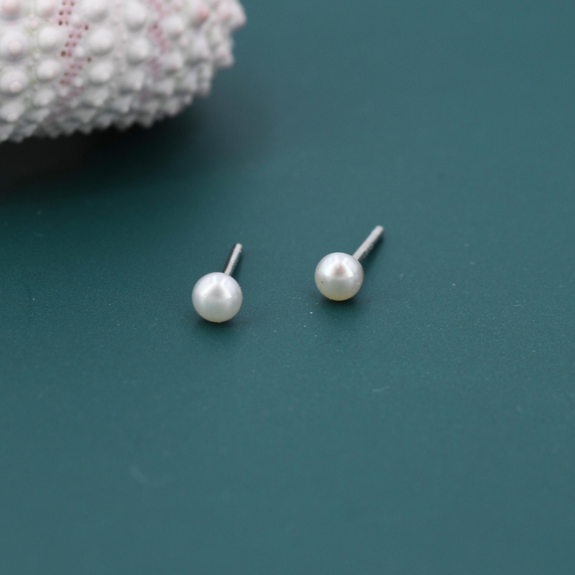 Extra Tiny Genuine Pearl Stud Earrings in Sterling Silver, 3mm Small Pearl Stud, Silver Pearl Earrings,