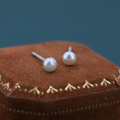 Extra Tiny Genuine Pearl Stud Earrings in Sterling Silver, 3mm Small Pearl Stud, Silver Pearl Earrings,