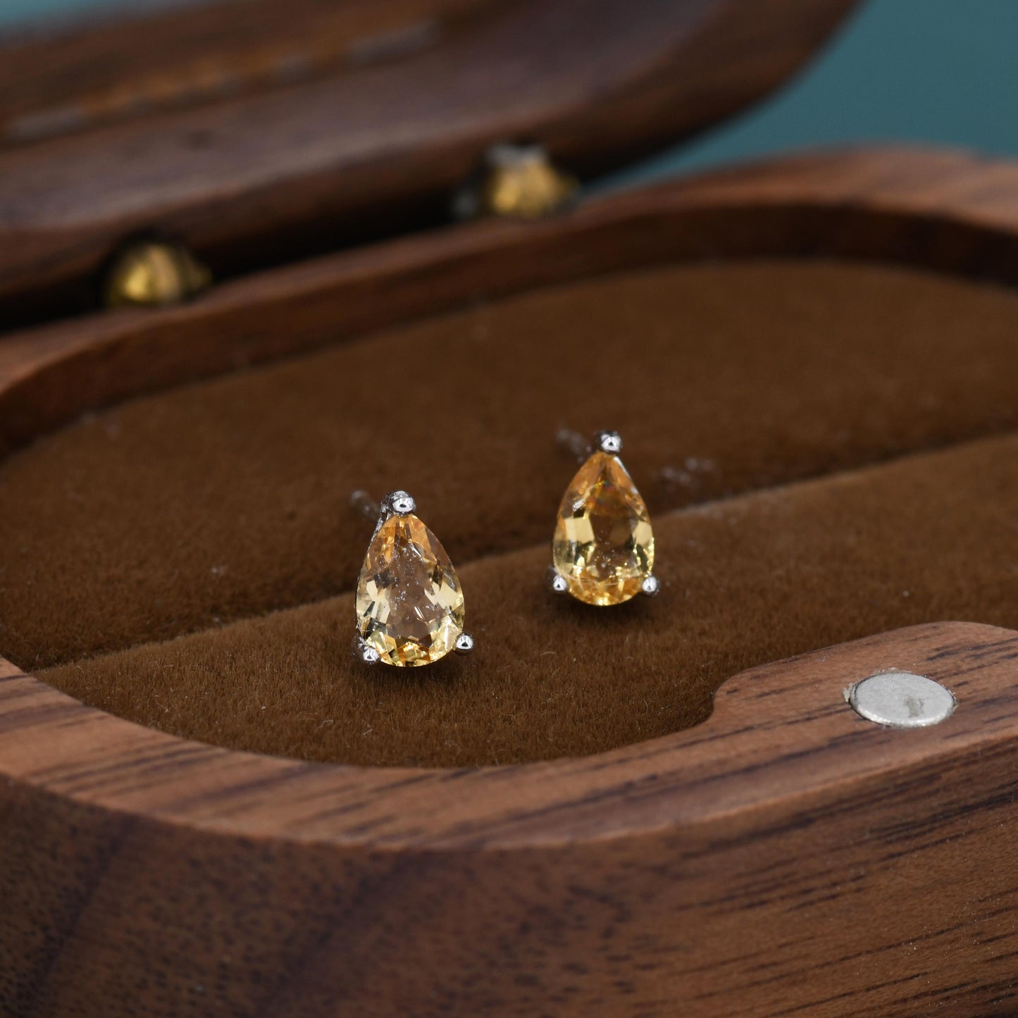 Genuine Citrine Crystal Droplet Stud Earrings in Sterling Silver, 4x6mm Natural Yellow Citrine Pear Shape Stud Earrings, November Birthstone