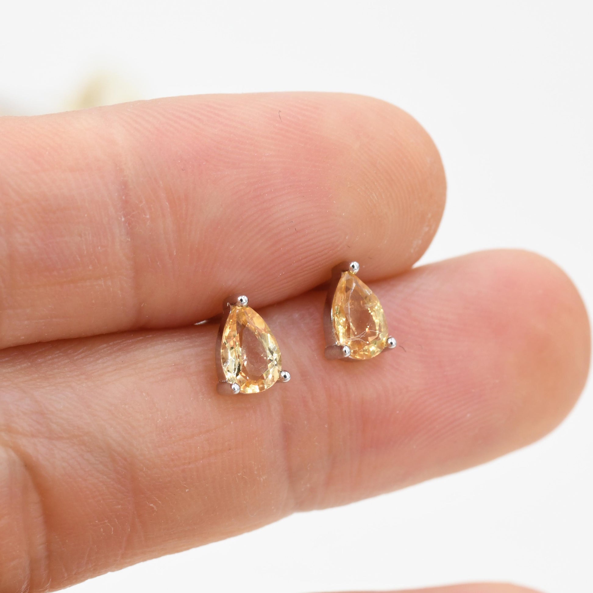 Genuine Citrine Crystal Droplet Stud Earrings in Sterling Silver, 4x6mm Natural Yellow Citrine Pear Shape Stud Earrings, November Birthstone