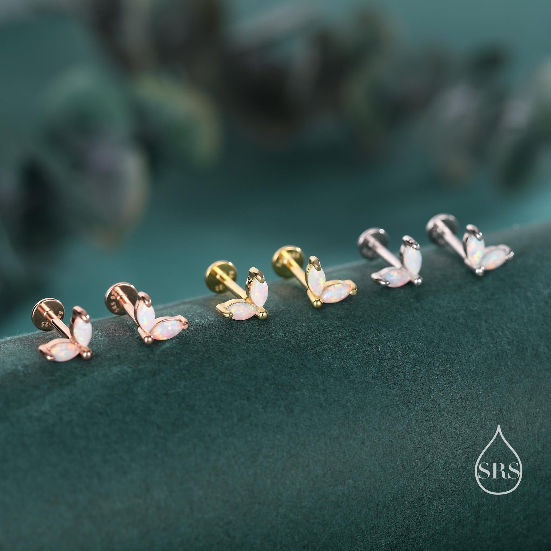 Sterling Silver White Opal Marquise Leaf Internally Threaded Flat Back/Screw Back/ Stud Earrings, Marquise Fan Stud, Opal Crown Stud