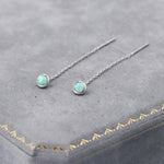 4mm Aqua Green Opal Dot Threader Earrings in Sterling Silver, Lab Opal Ear Threaders, Silver or Gold, Opal Threaders, Chain Earrings