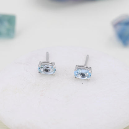Tiny Genuine Topaz Crystal Stud Earrings in Sterling Silver, 3x5mm Natural Topaz Oval Crystal Earrings, March Birthstone