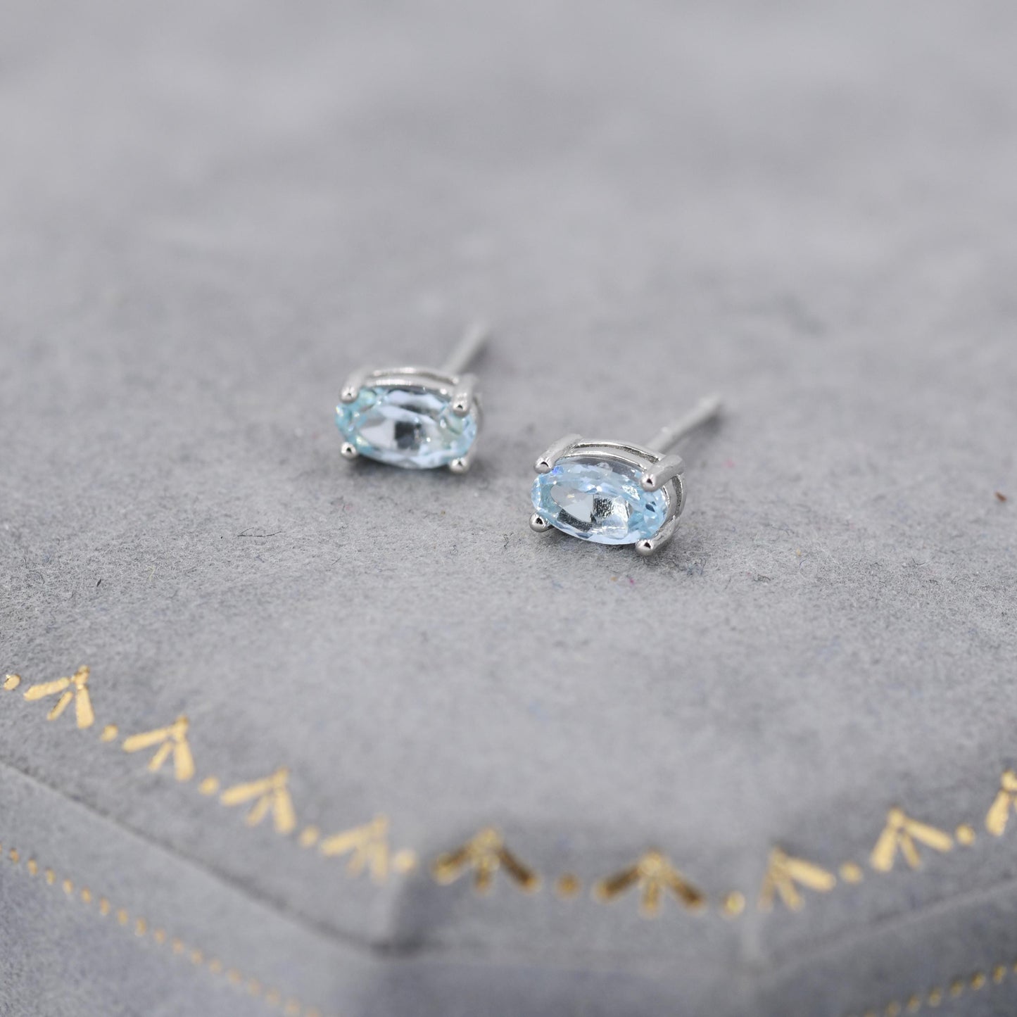 Tiny Genuine Topaz Crystal Stud Earrings in Sterling Silver, 3x5mm Natural Topaz Oval Crystal Earrings, March Birthstone