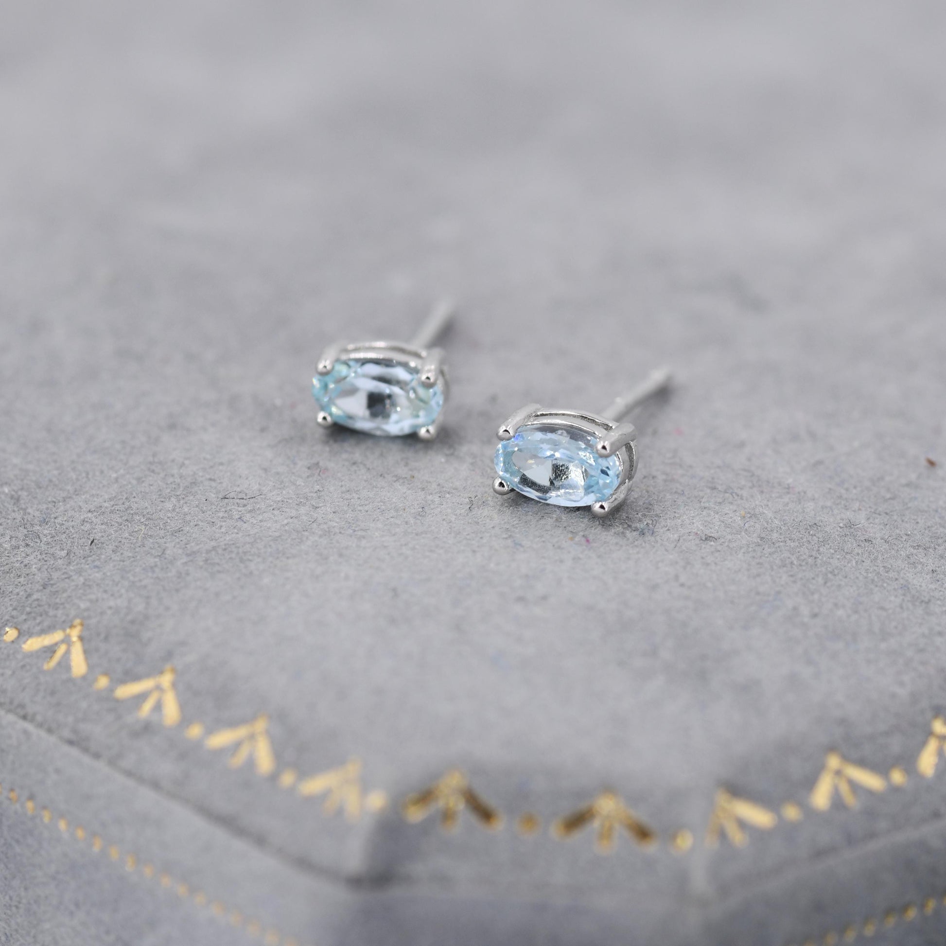 Tiny Genuine Topaz Crystal Stud Earrings in Sterling Silver, 3x5mm Natural Topaz Oval Crystal Earrings, March Birthstone