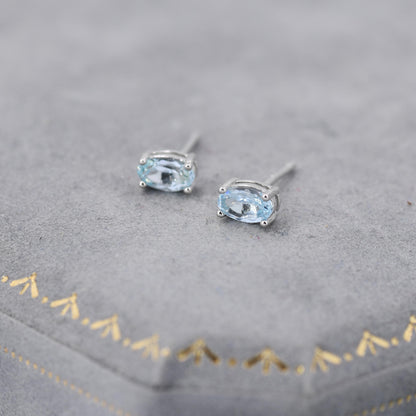 Tiny Genuine Topaz Crystal Stud Earrings in Sterling Silver, 3x5mm Natural Topaz Oval Crystal Earrings, March Birthstone