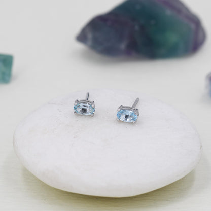 Tiny Genuine Topaz Crystal Stud Earrings in Sterling Silver, 3x5mm Natural Topaz Oval Crystal Earrings, March Birthstone