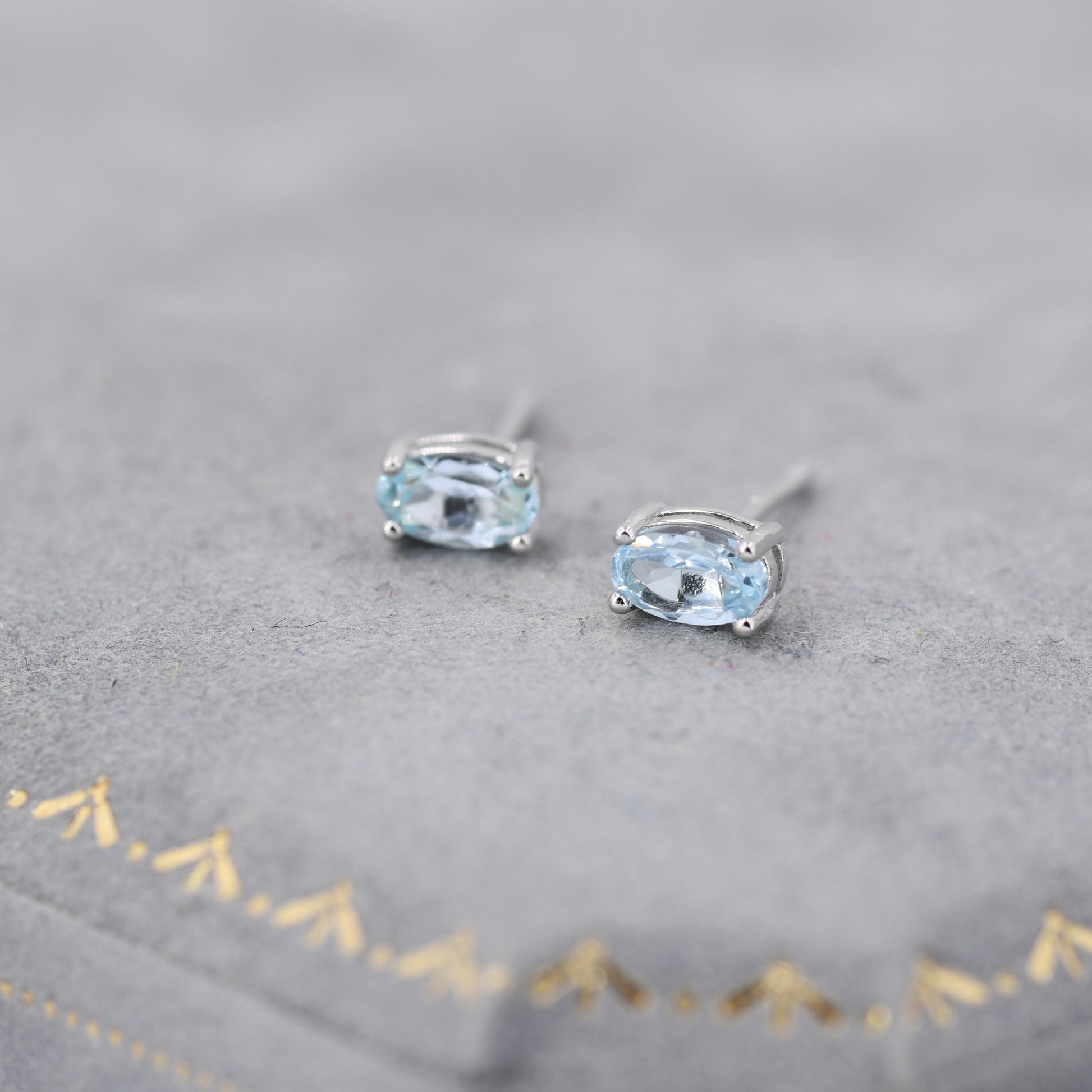 Tiny Genuine Topaz Crystal Stud Earrings in Sterling Silver, 3x5mm Natural Topaz Oval Crystal Earrings, March Birthstone